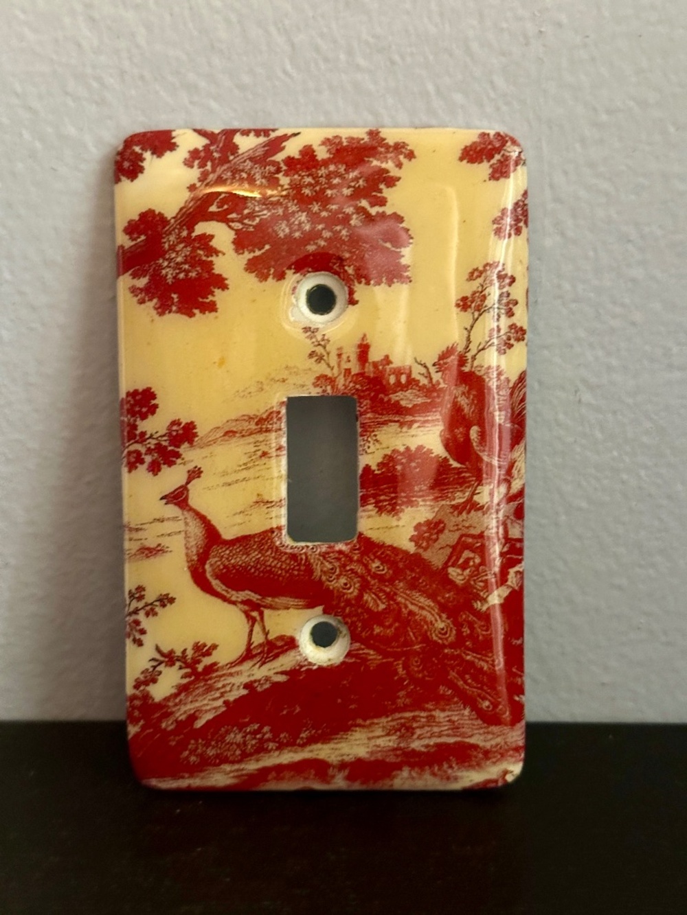 Vintage Anthropologie Red Toile Peacock Light Switch Cover Plate